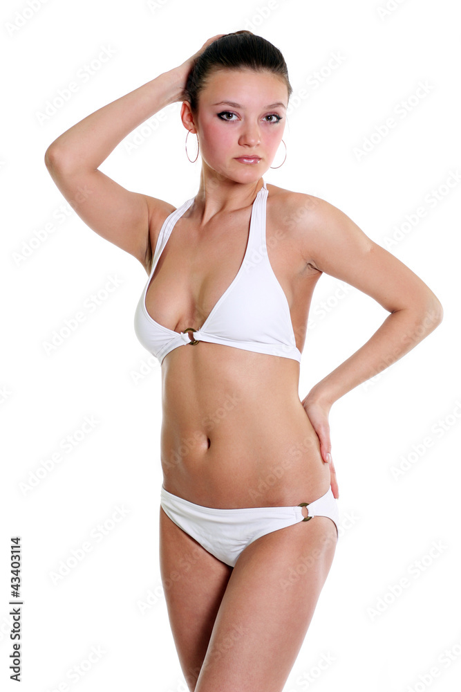 attractive brunette in elegant linen. isolated on white attractive brunette in elegant linen. isolated on white