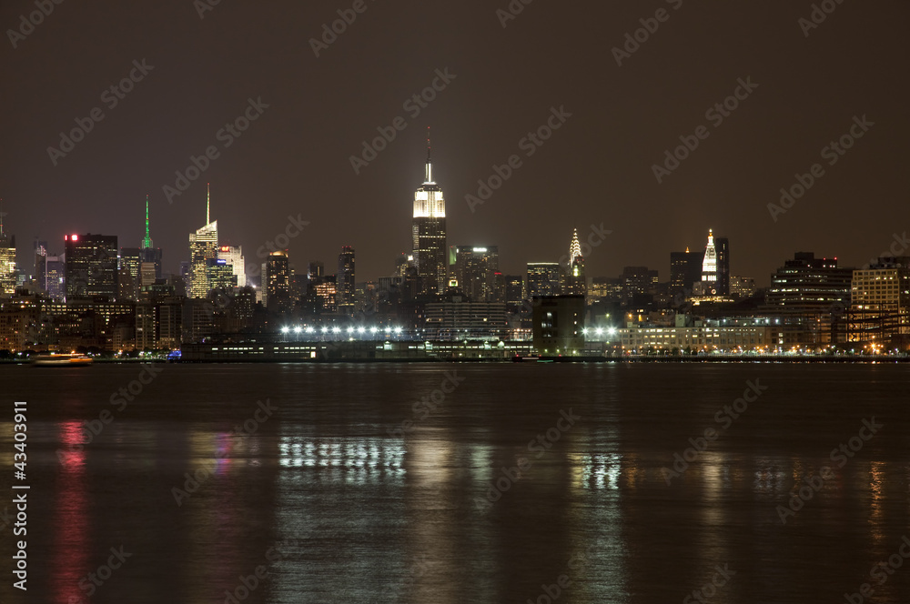The New York City mid-town skylines at night