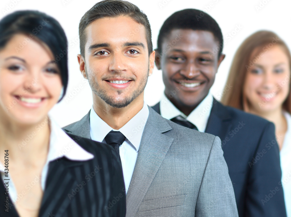 Happy smiling business team standing in a row Happy smiling business team standing in a row