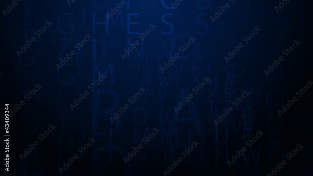 Groups of letters slowly move towards the screen. Groups of letters slowly move towards the screen.