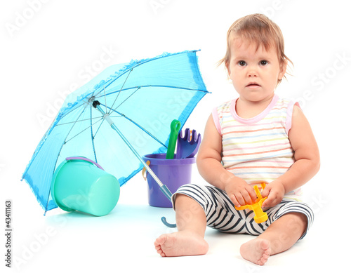 Cute baby with bucket and s...