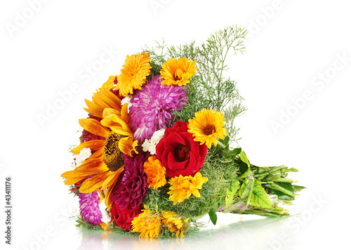 beautiful bouquet of bright flowers, isolated on white photo