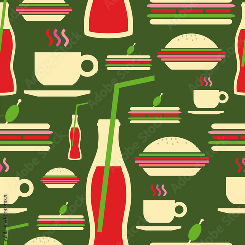 Grunge fast food icons set pattern