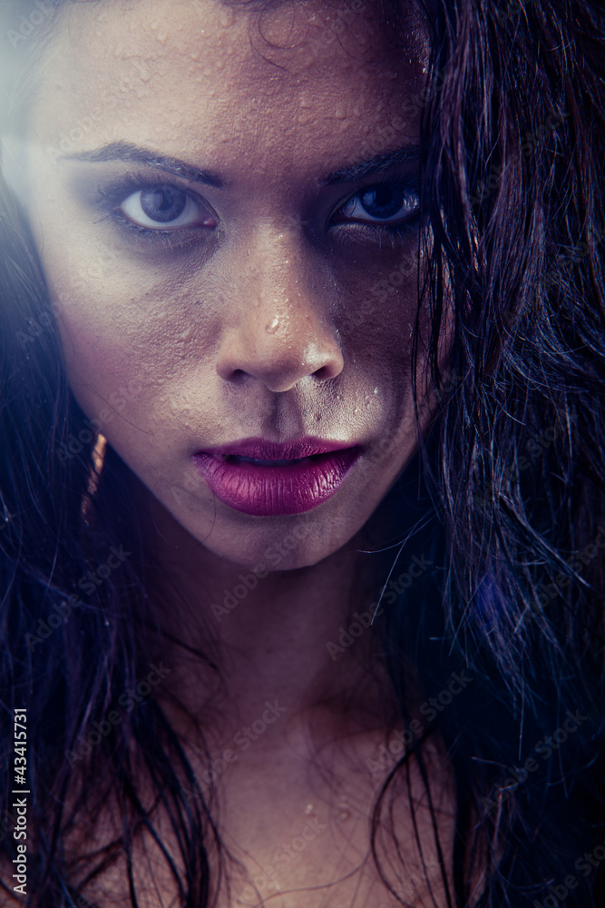 bruntette wet woman portrait