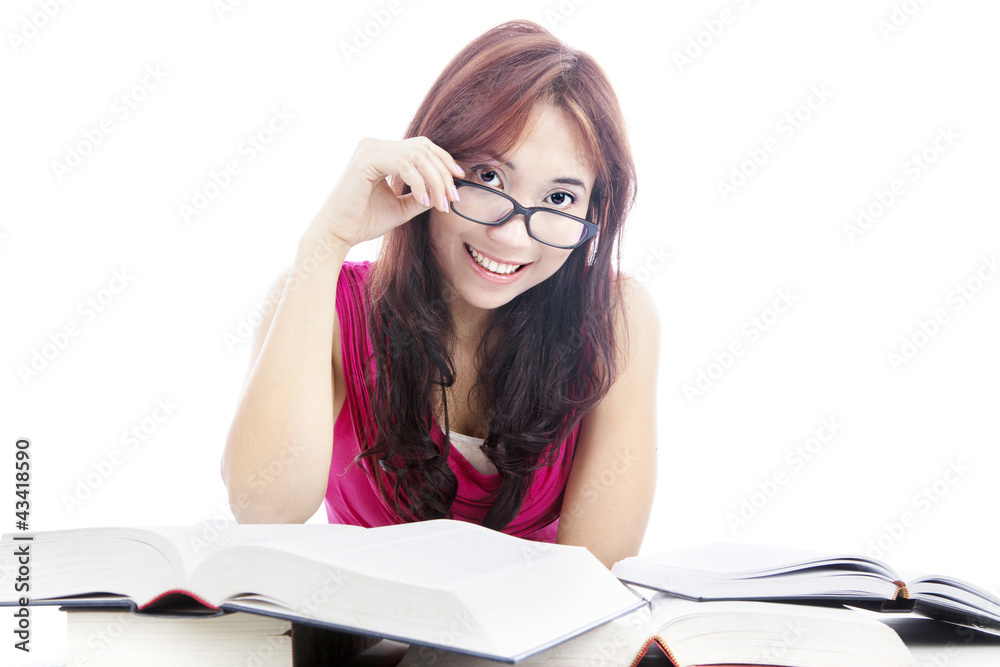 Female college student reads books Female college student reads books