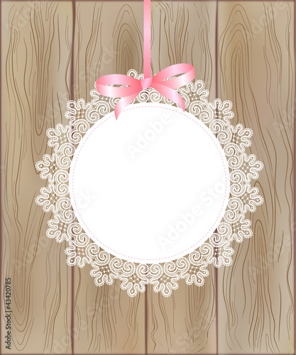 Template frame design for card on wooden background