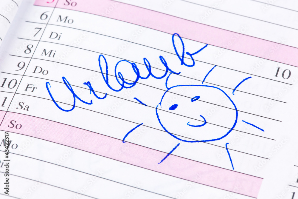 Eintrag im Kalender: Urlaub Stock-Foto | Adobe Stock