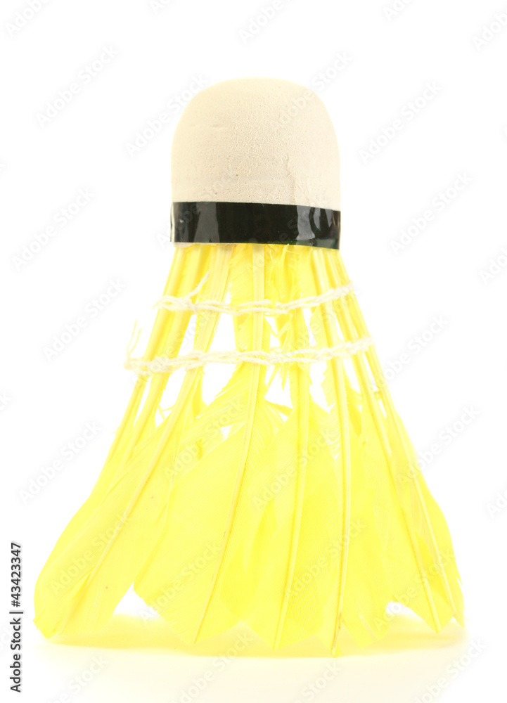 yellow feather shuttlecock isolated on white