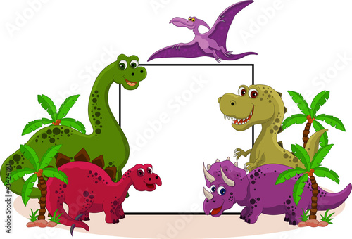 funny dinosaur with blank sign