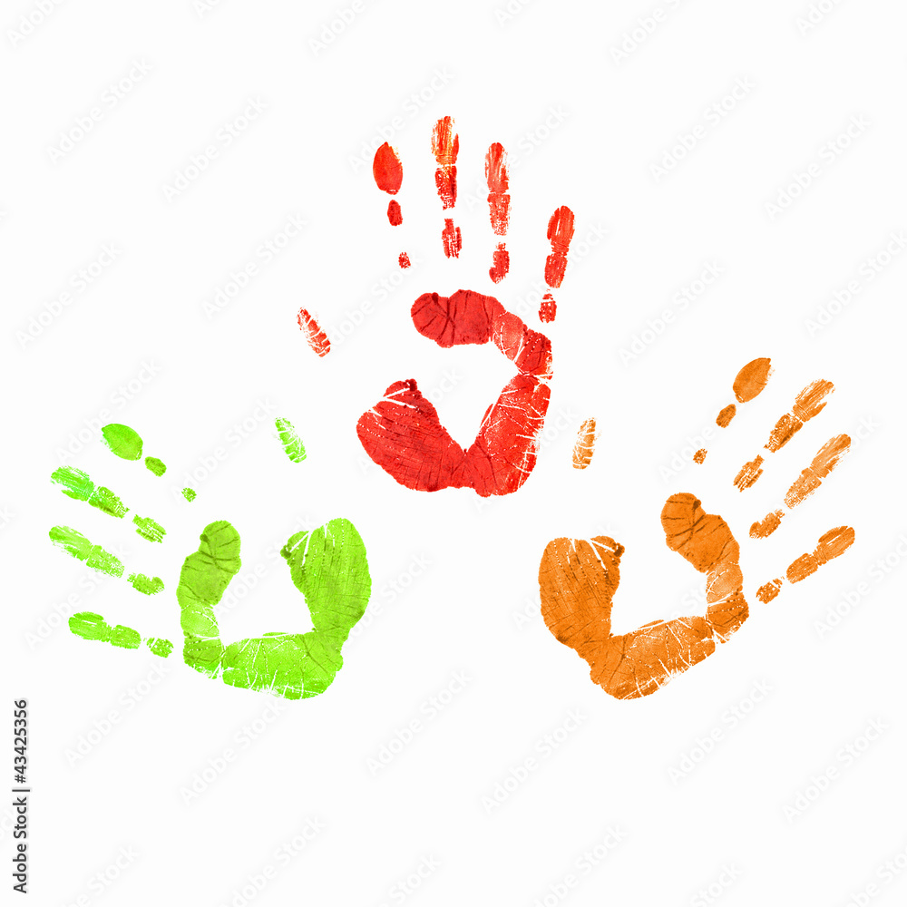 Colourful prints of human hands Colourful prints of human hands
