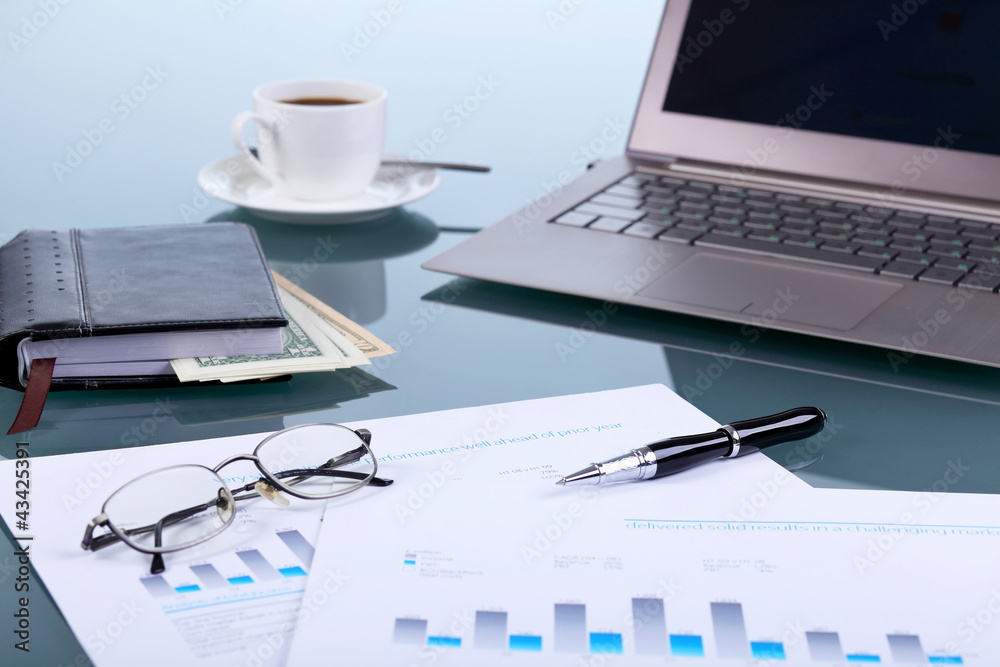 Business papers on the work place Business papers on the work place