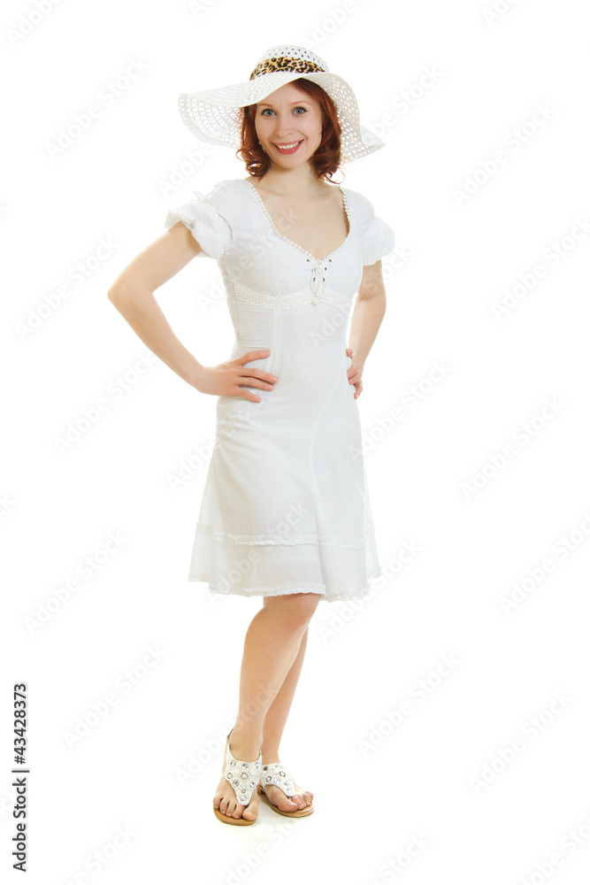 Happy beautiful sexy young woman in white dress Happy beautiful sexy young woman in white dress