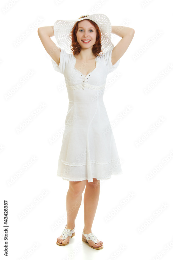 Happy beautiful sexy young woman in white dress Happy beautiful sexy young woman in white dress