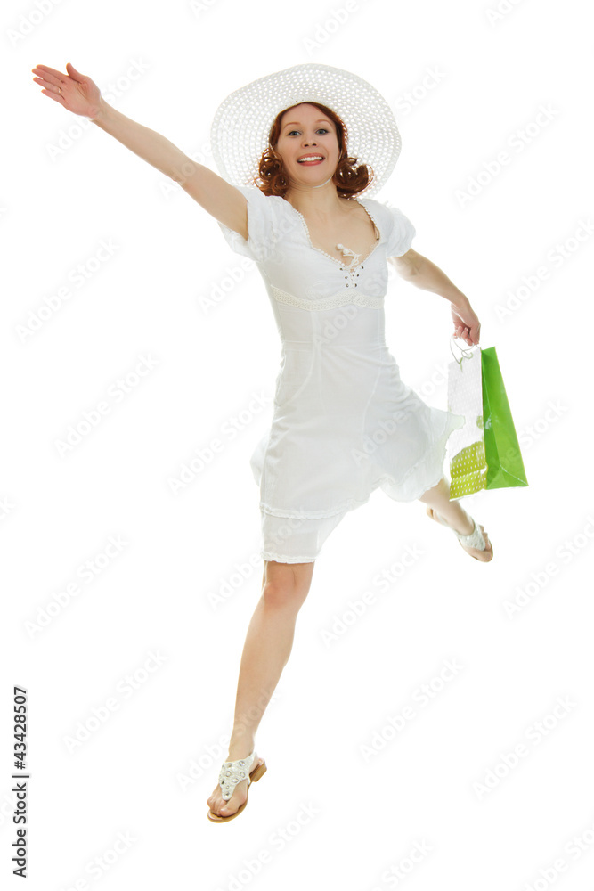 girl ran to the bag in his hands