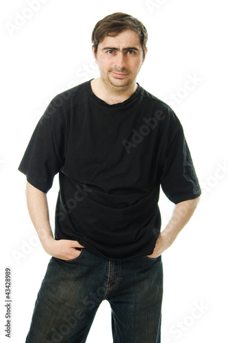 mid adult man in the black t-shirt isolated