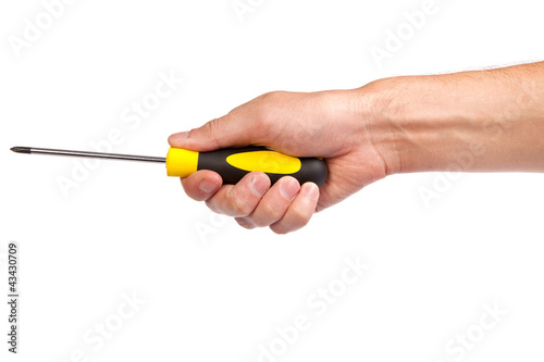 Obraz na plátně Hand holding a yellow and black screwdriver