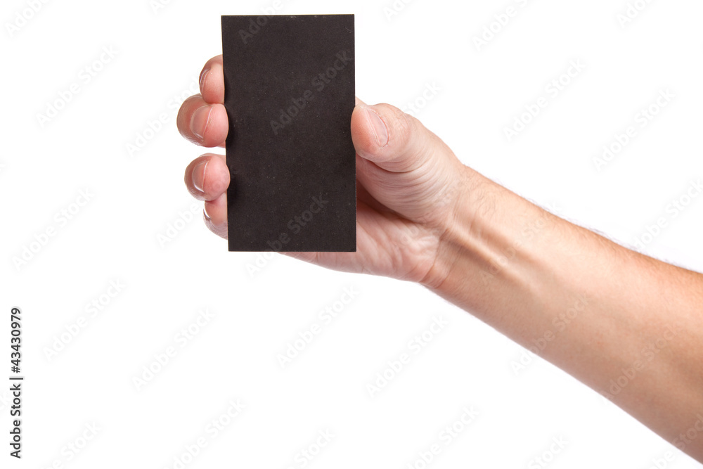 Businessman's hand holding blank business card Businessman's hand holding blank business card