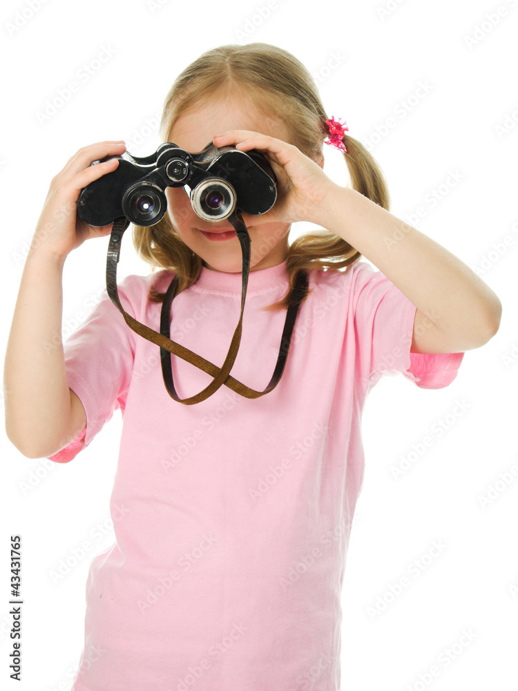 Little girl with binoculars Little girl with binoculars