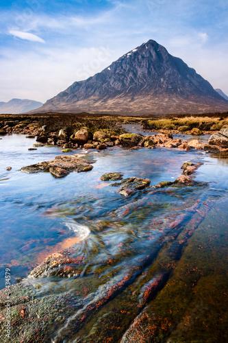 Scottish highlands landscape scene with mountain and river