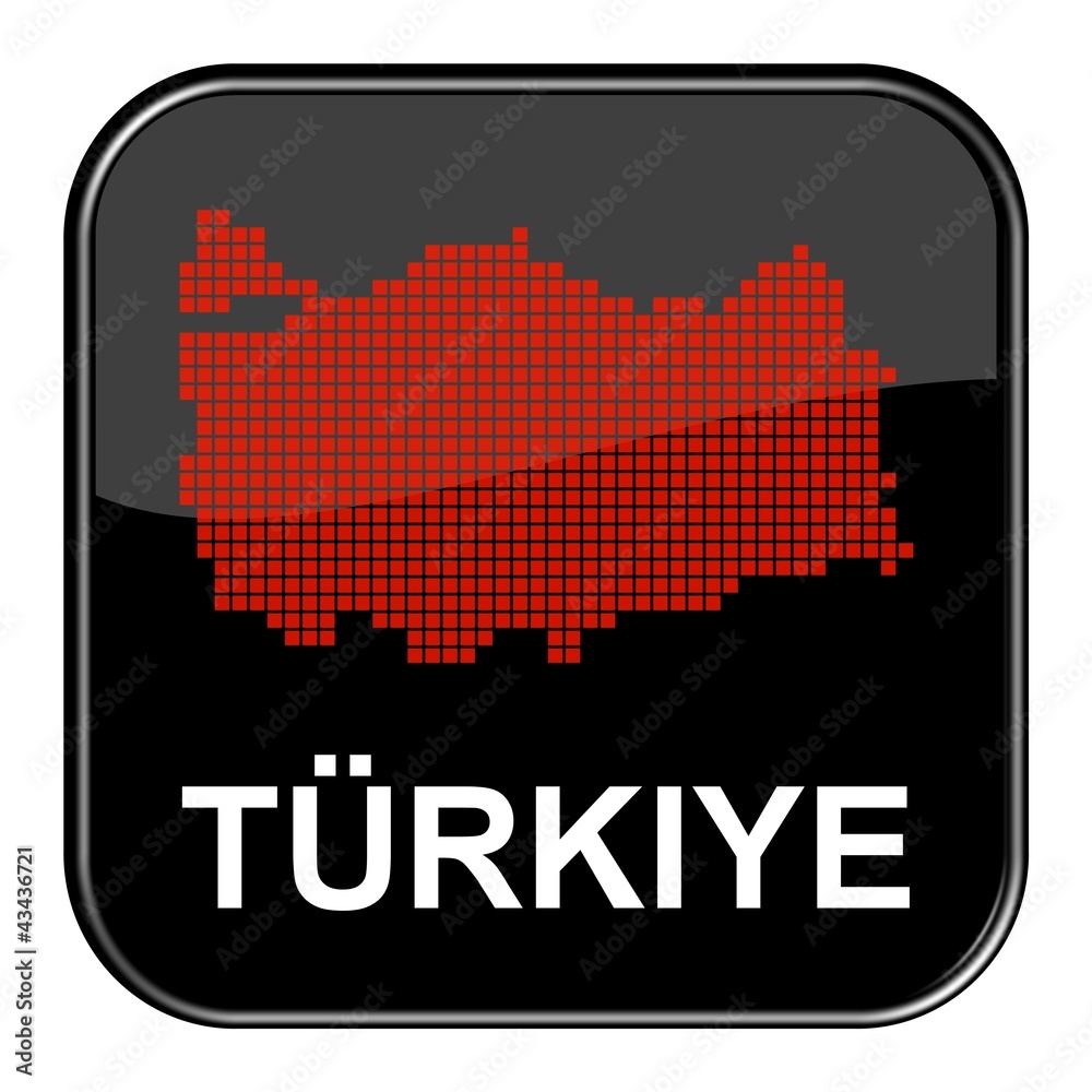 Glossy Button schwarz - Karte von der Türkei