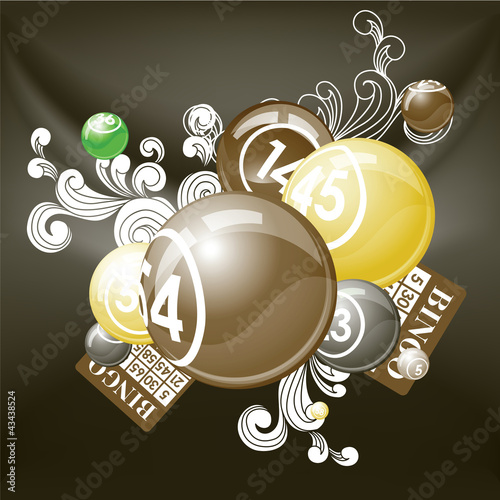 Retro composition of bingo or lottery balls and cards