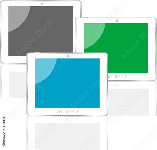 different colored vertical tablet pc set with screen