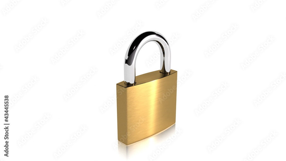 A brass padlock opening and closing. A brass padlock opening and closing.