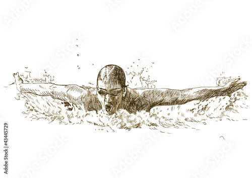 Swimmer, butterfly style - hand drawing converted into vector