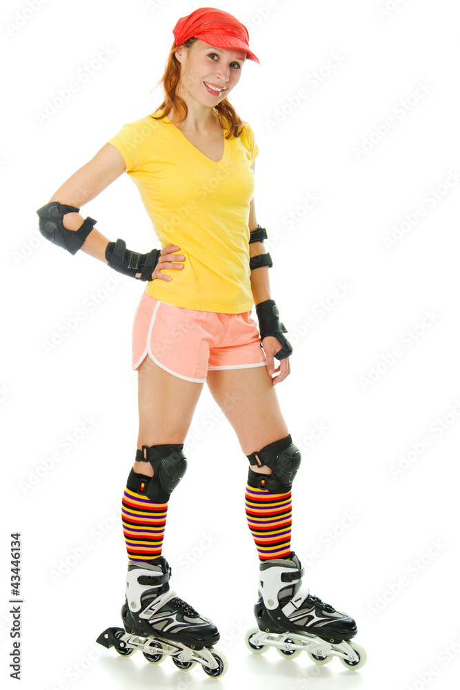 beautiful young woman on roller skates