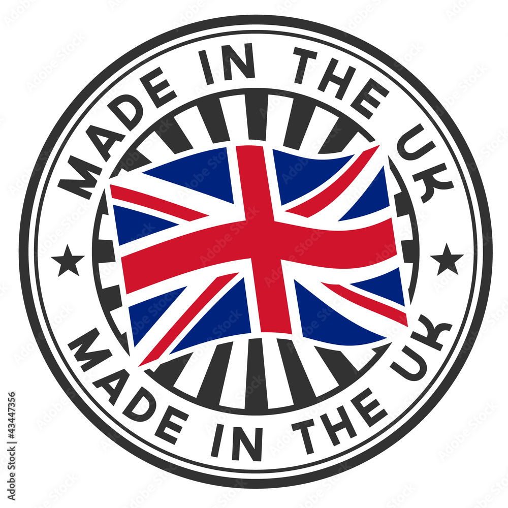 A circular lettering made in the UK. Vector decal or stamp