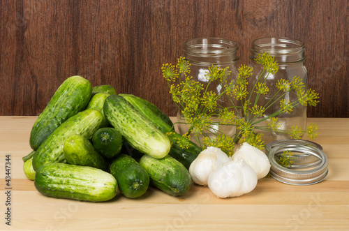 Pickles with jars and garlic