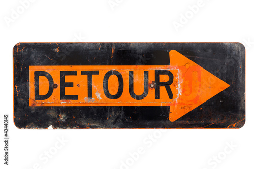 Detour sign - old orange and black  road sign photo
