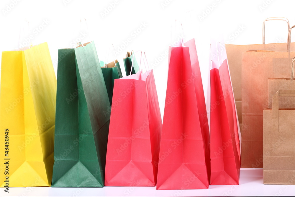 Shopping colorful gift bags isolated
