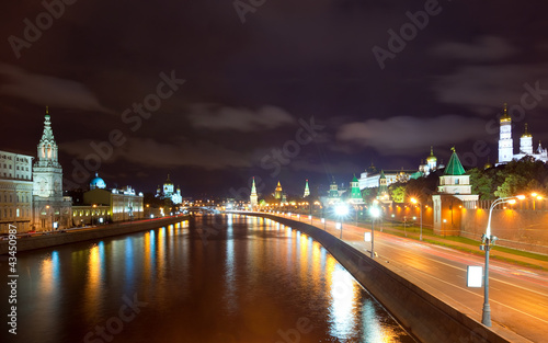 Moscow Kremlin and Moskva River in night. Russia