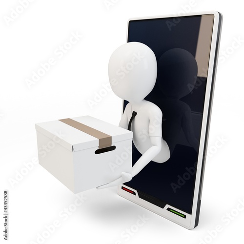 3d man online shipping over generic smartphone