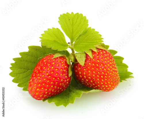 Wallpaper Mural sweet ripe strawberries with leaves isolated on white Torontodigital.ca