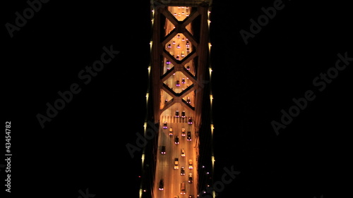 Aerial night vertical view, Bay Bridge, San Francisco, America