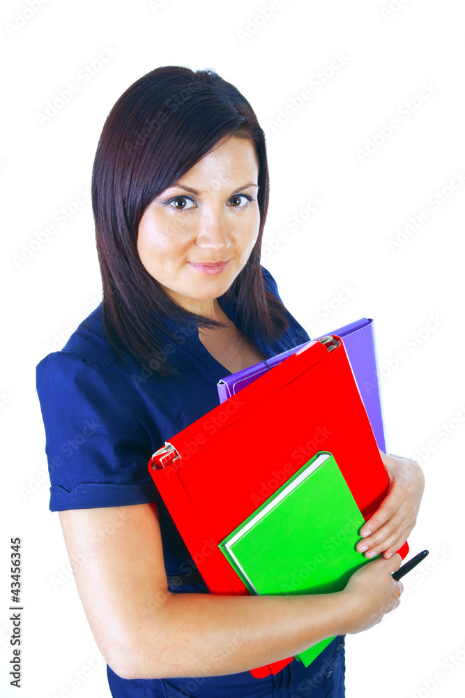 woman holding documents isolated over white background woman holding documents isolated over white background