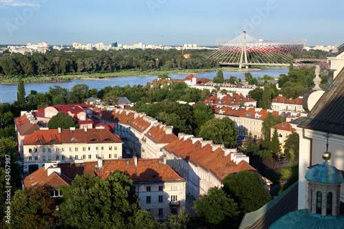 Vistula river and Warsaw old town from high-angle view. Poland