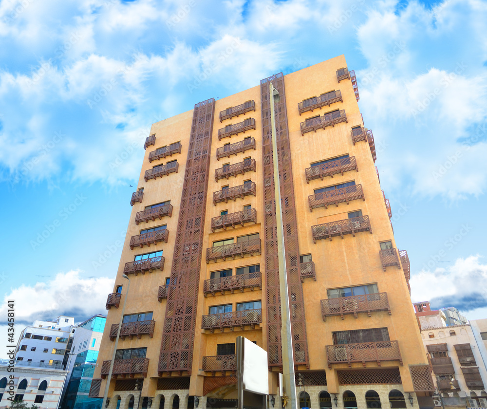 Hotel in antique form of old jeddah as it Historical buildings - obrazy, fototapety, plakaty 