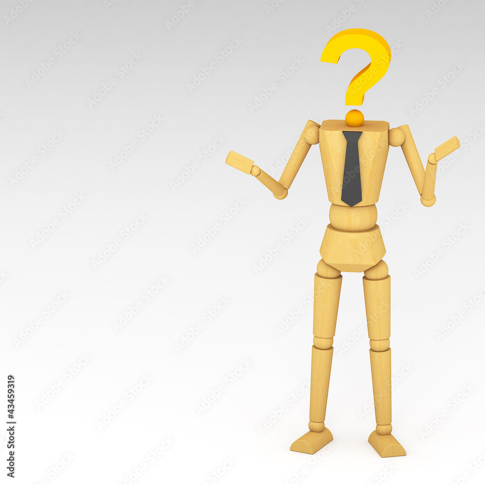 The wooden doll with Question mark 3d illustration The wooden doll with Question mark 3d illustration