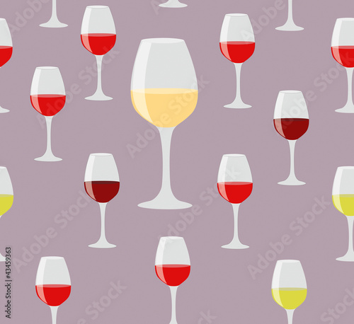 Elegant seamless of glasses of red and white wine on color backg