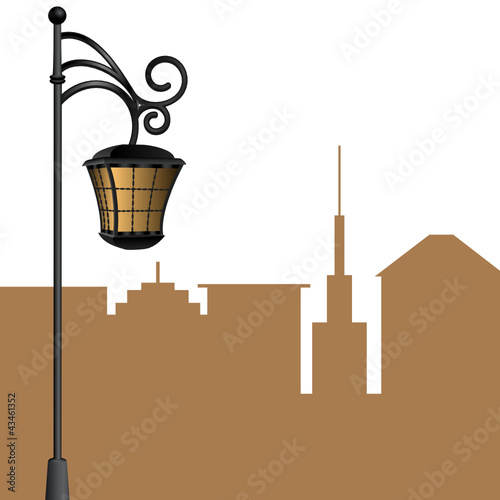 street lamp with shadow city background