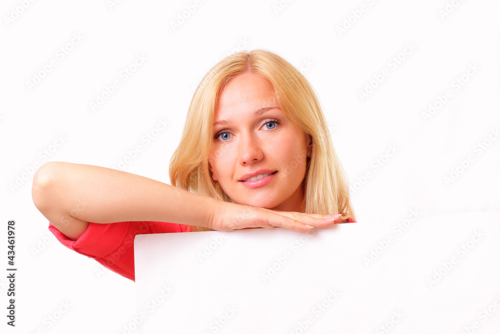 Beautiful young woman with a big sheet of paper Beautiful young woman with a big sheet of paper