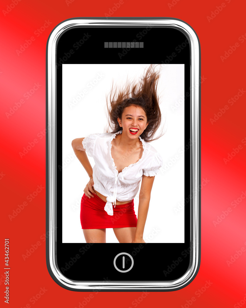 Active And Lively Teenage Girl Photo On Mobile Phone Active And Lively Teenage Girl Photo On Mobile Phone