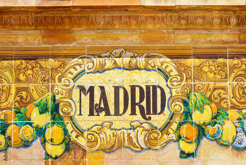 Madrid sign over a mosaic wall