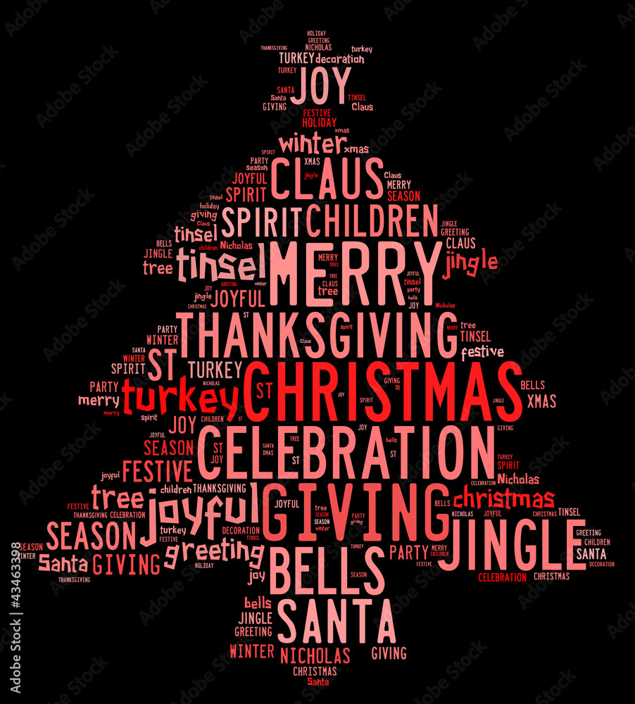 Christmas tree word clouds in black background