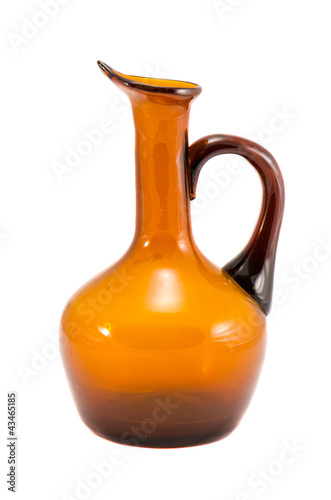 Jug vase yellow brown glass isolated on white
