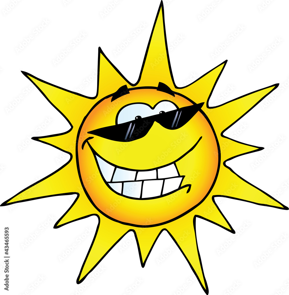 Smiling Sun Cartoon Character With Sunglasses