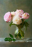 Bouquet of peonies in a glass jar